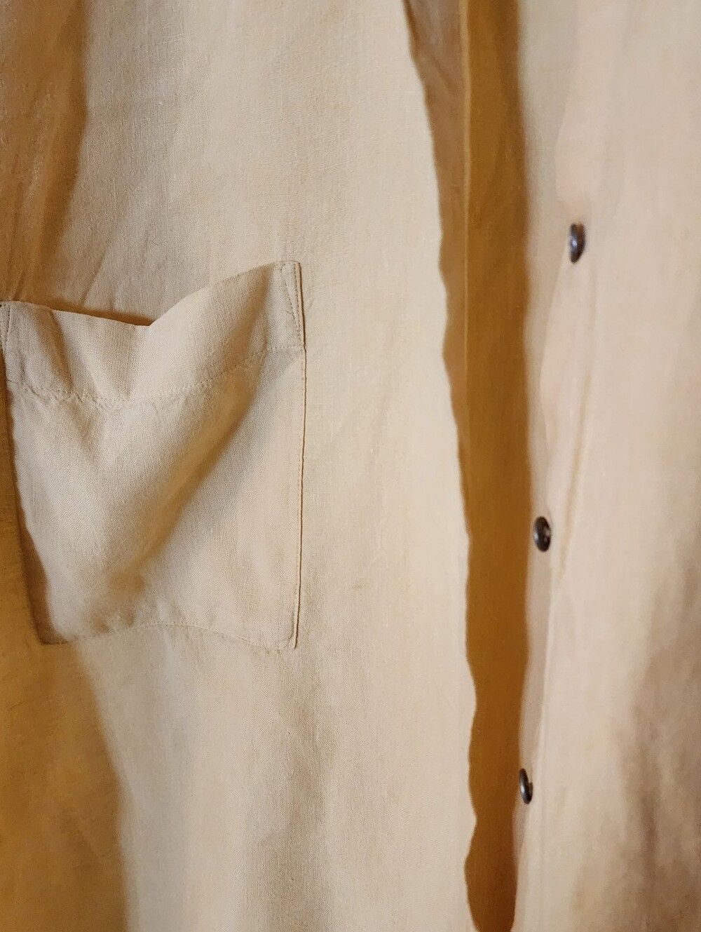 Pure Jill 100% Linen Buttery Light Yellow Button-Front Shirt Dress/ Duster - Picture 5 of 9